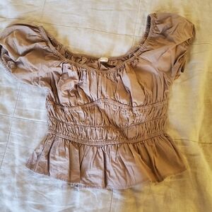 100% Cotton Beige Milkmaid Top With Puff Sleeves. Womens Medium SIM & SAM